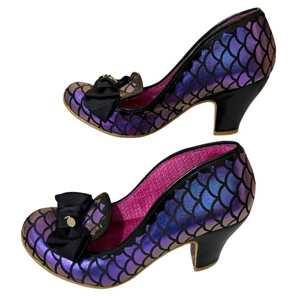 Irregular Choice Iconic Iridescent Purple Blue Black Mermaid Bow Heels - Picture 5 of 9
